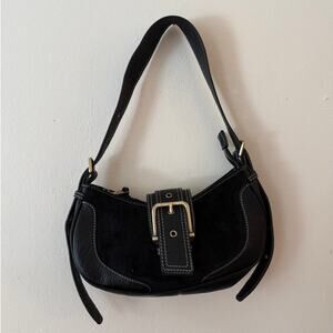 Black Suede Shoulder Bag w/ Silver Buckle